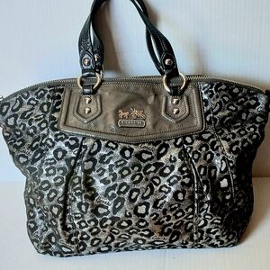 COACH Metallic Black and Gray Leopard Tote